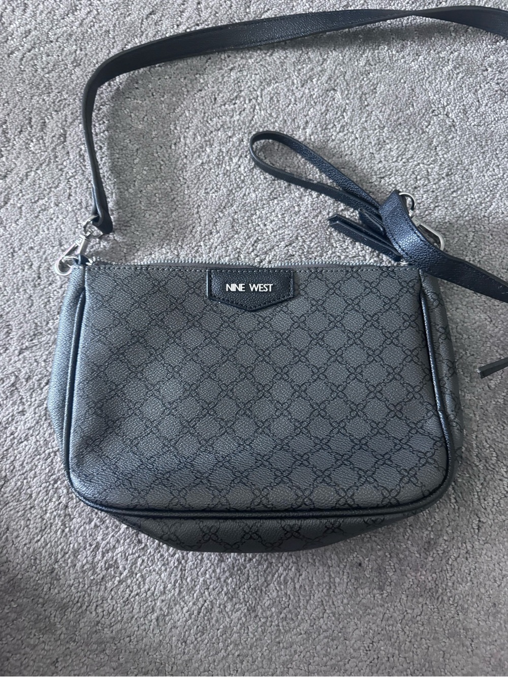 Nine West Gray Patterned Crossbody Bag with Black Strap